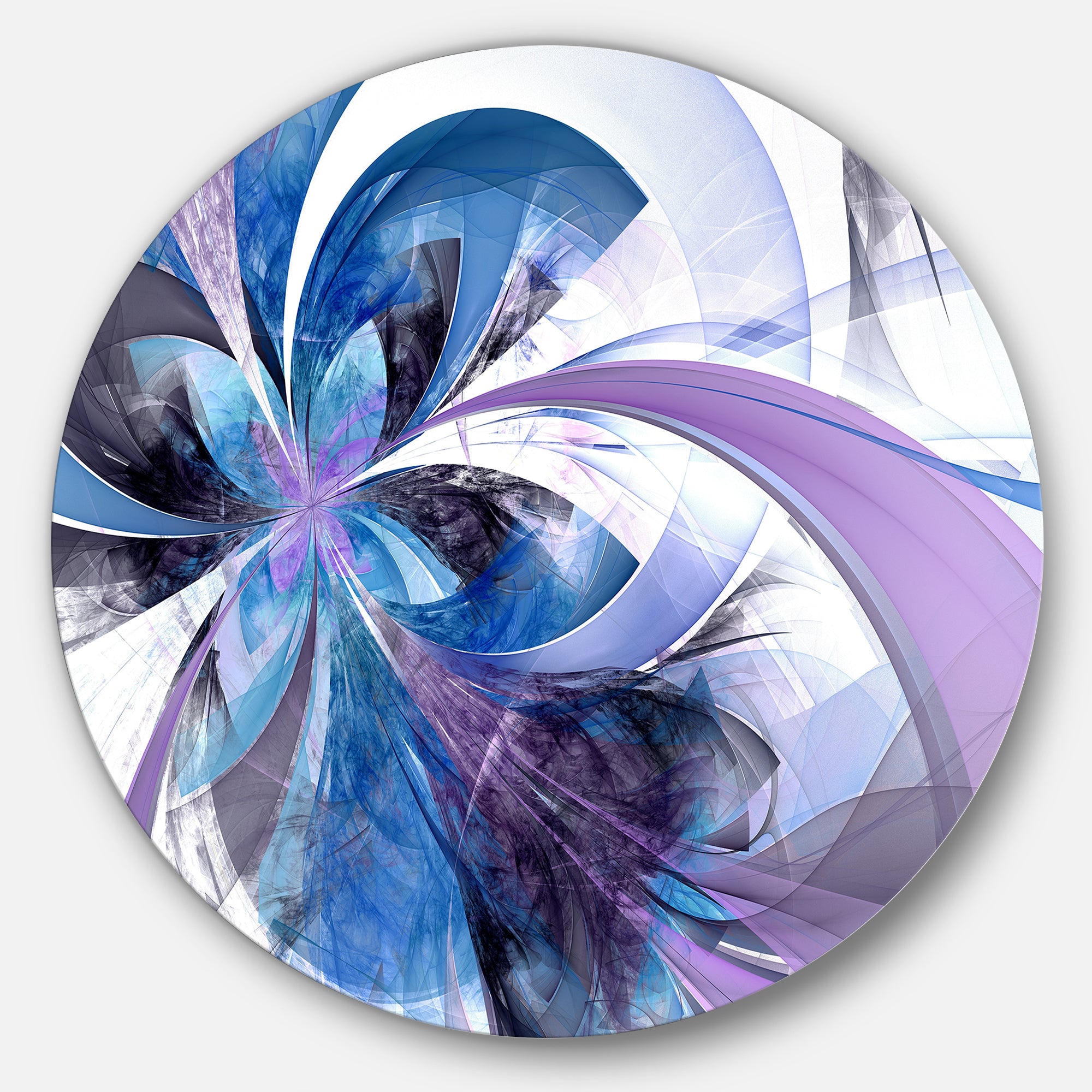 Symmetrical Fractal Flower in Blue' Floral Metal Circle Wall Art