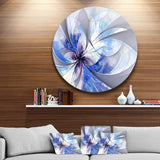 Blue Large Symmetrical Fractal Flower' Floral Metal Circle Wall Art