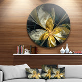 Symmetrical White Gold Fractal Flower' Floral Metal Circle Wall Art