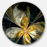 Symmetrical White Gold Fractal Flower' Floral Metal Circle Wall Art