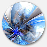 Symmetrical Large Blue Fractal Flower' Floral Metal Circle Wall Art