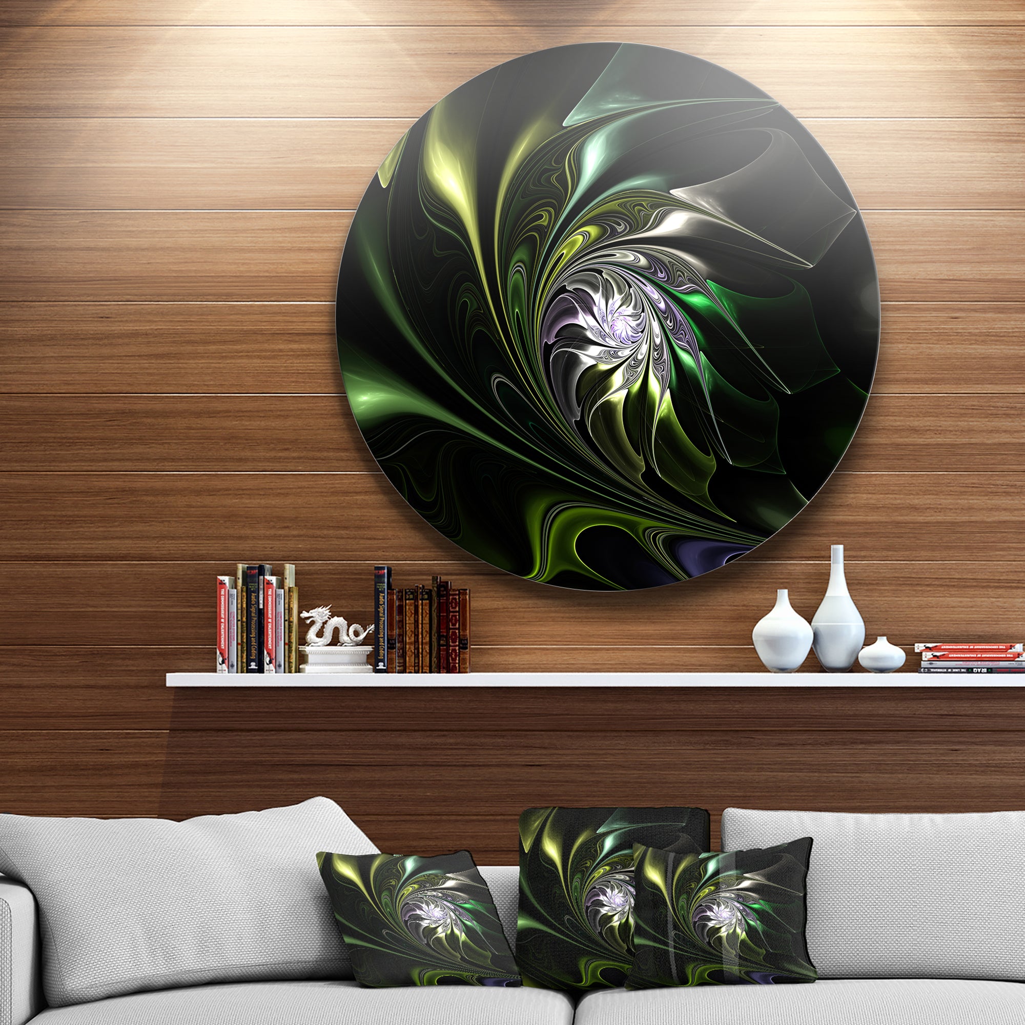 Multi Colored Green Stained Glass' Floral Metal Circle Wall Art