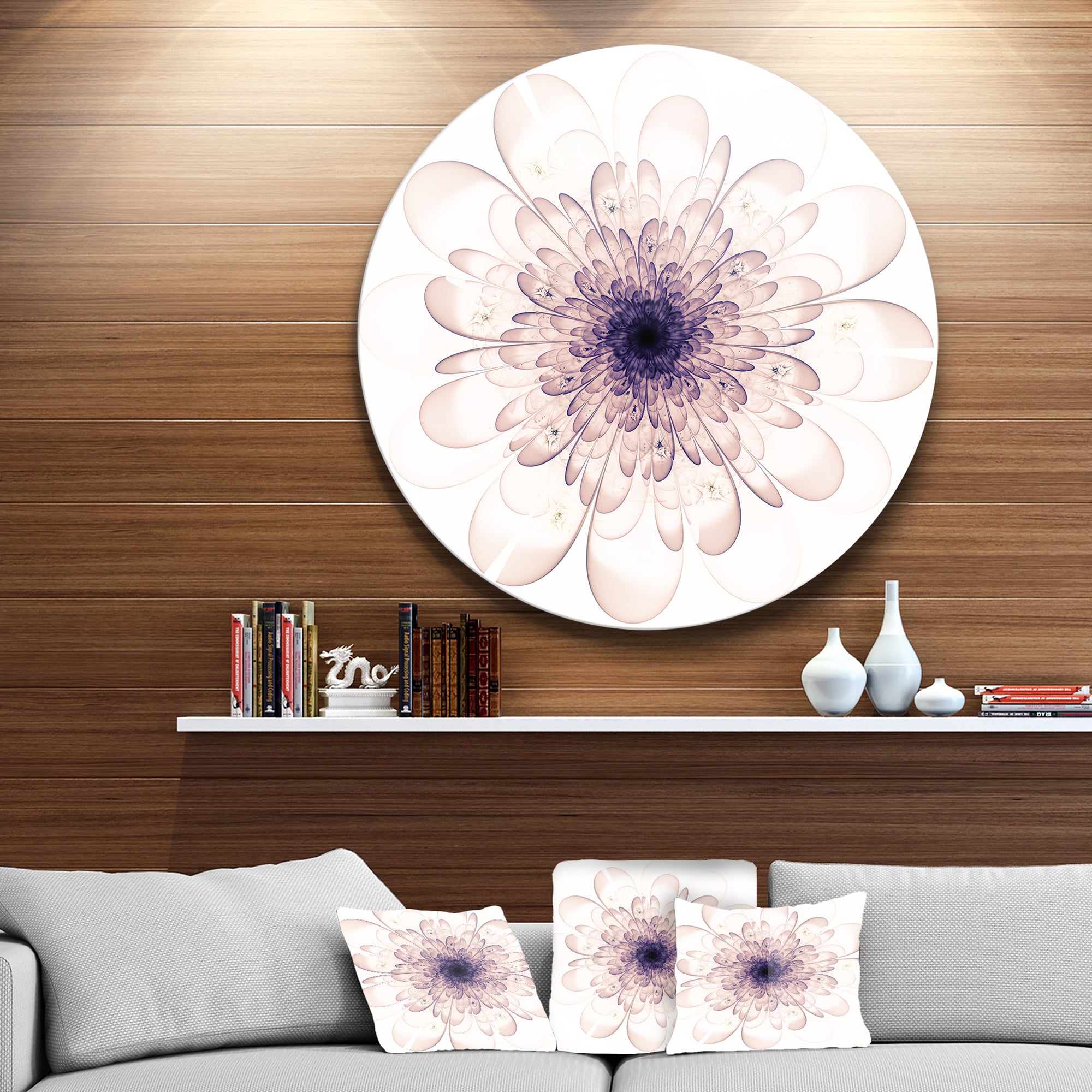 Perfect Glowing Fractal Flower in Purple' Floral Metal Circle Wall Art