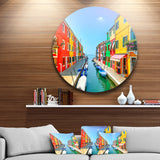 Colorful Burano Island Canal Venice' Extra Large Landscape Metal Circle Wall Art
