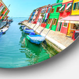 Colorful Burano Island Canal Venice' Extra Large Landscape Metal Circle Wall Art
