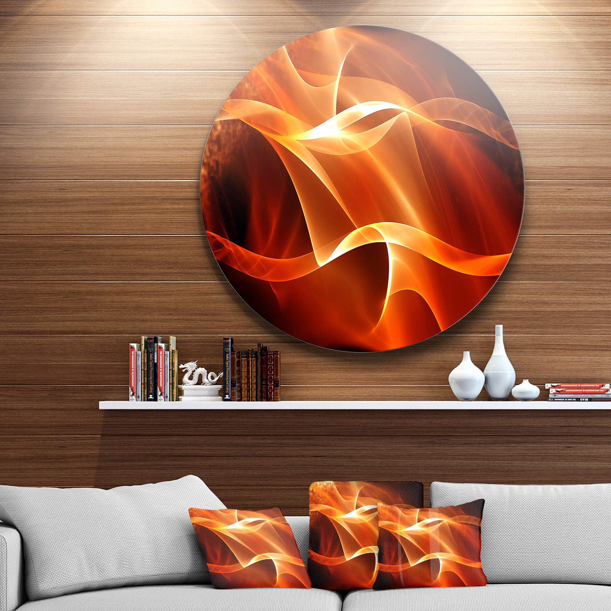 Orange 3d Abstract Fractal Waves' Contemporary Abstract Wall Art