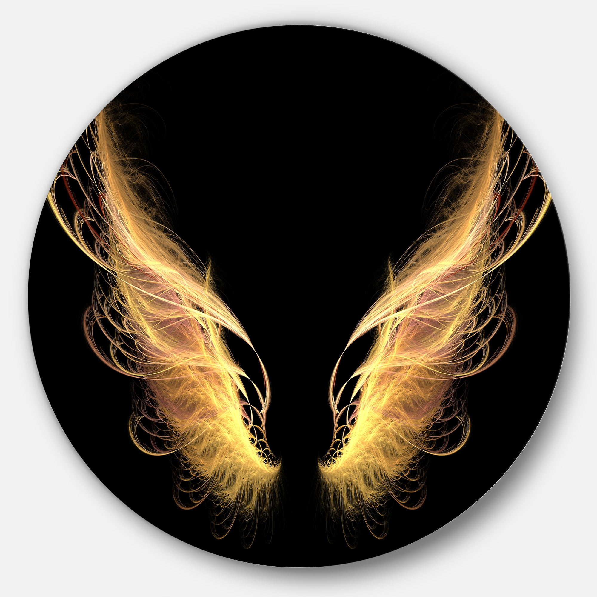 'Golden Angel Wings on Black' Disc Oversized Abstract Metal Art