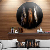 Three Horses with Golden Bridle' Disc Animal Metal Circle Wall Art