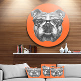 English Bulldog with Glasses' Disc Animal Metal Circle Wall Art