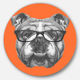 English Bulldog with Glasses' Disc Animal Metal Circle Wall Art