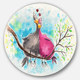 Two Birds in Love on Branch' Ultra Vibrant Abstract Metal Circle Wall Art