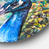Beautiful Peacock Watercolor' Ultra Vibrant Abstract Metal Circle Wall Art