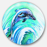 Jumping Dolphin Watercolor' Ultra Vibrant Animal Metal Circle Wall Art