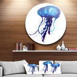 Dark Blue Jellyfish Watercolor' Ultra Vibrant Animal Metal Circle Wall Art