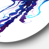 Dark Blue Jellyfish Watercolor' Ultra Vibrant Animal Metal Circle Wall Art
