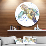 Blue Sea Turtle Illustration' Ultra Vibrant Animal Metal Circle Wall Art