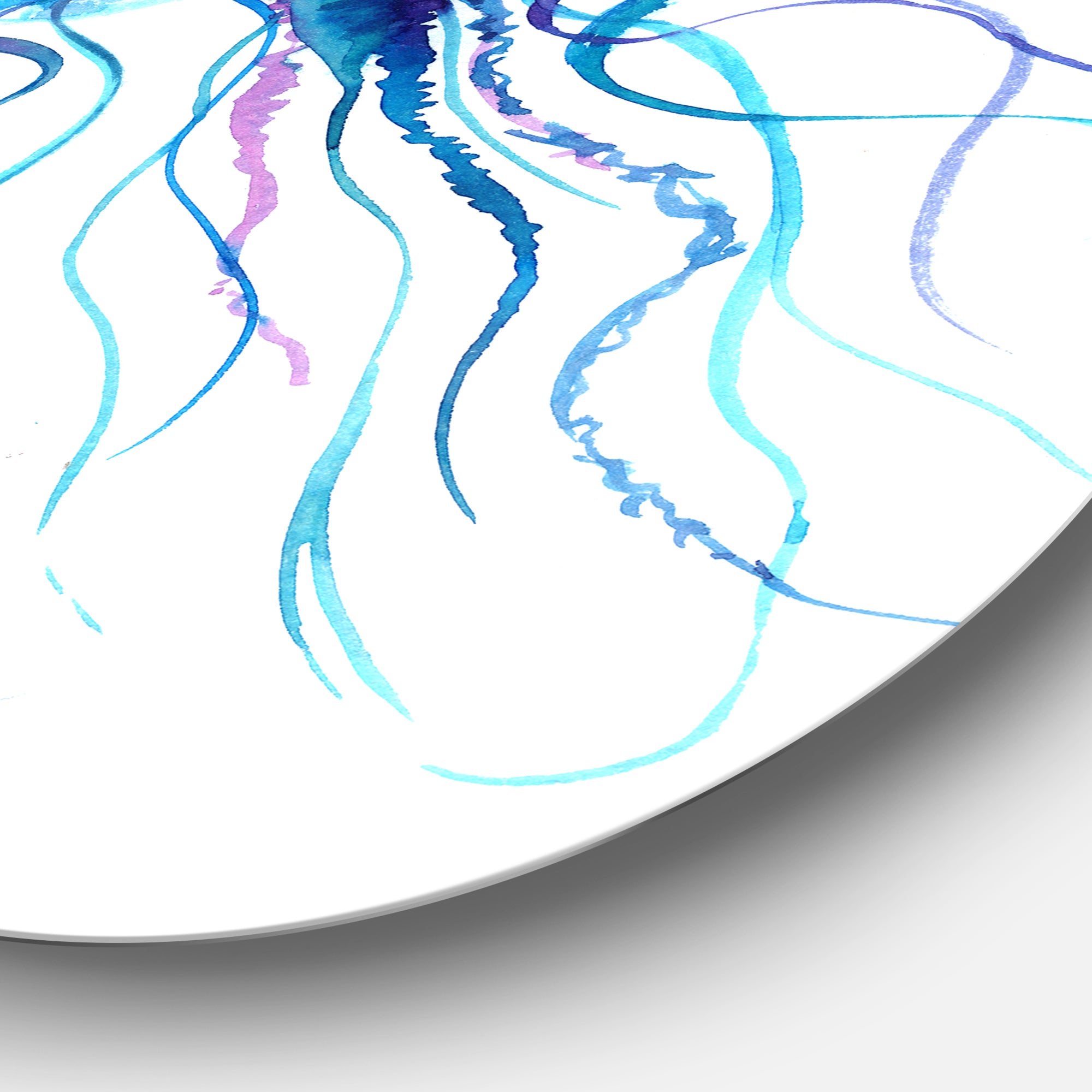 Large Light Blue Jellyfish' Ultra Vibrant Animal Metal Circle Wall Art