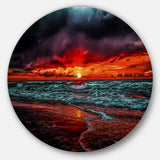 Red Sunset over Blue Waters' Ultra Vibrant Seascape Metal Circle Wall Art