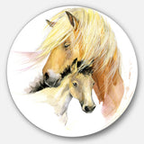 Horse Mom Baby Watercolor' Ultra Glossy Animal Oversized Metal Circle Wall Art