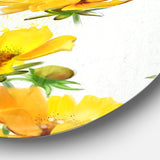 Beautiful Yellow Flowers on White' Floral Metal Round Wall Decor