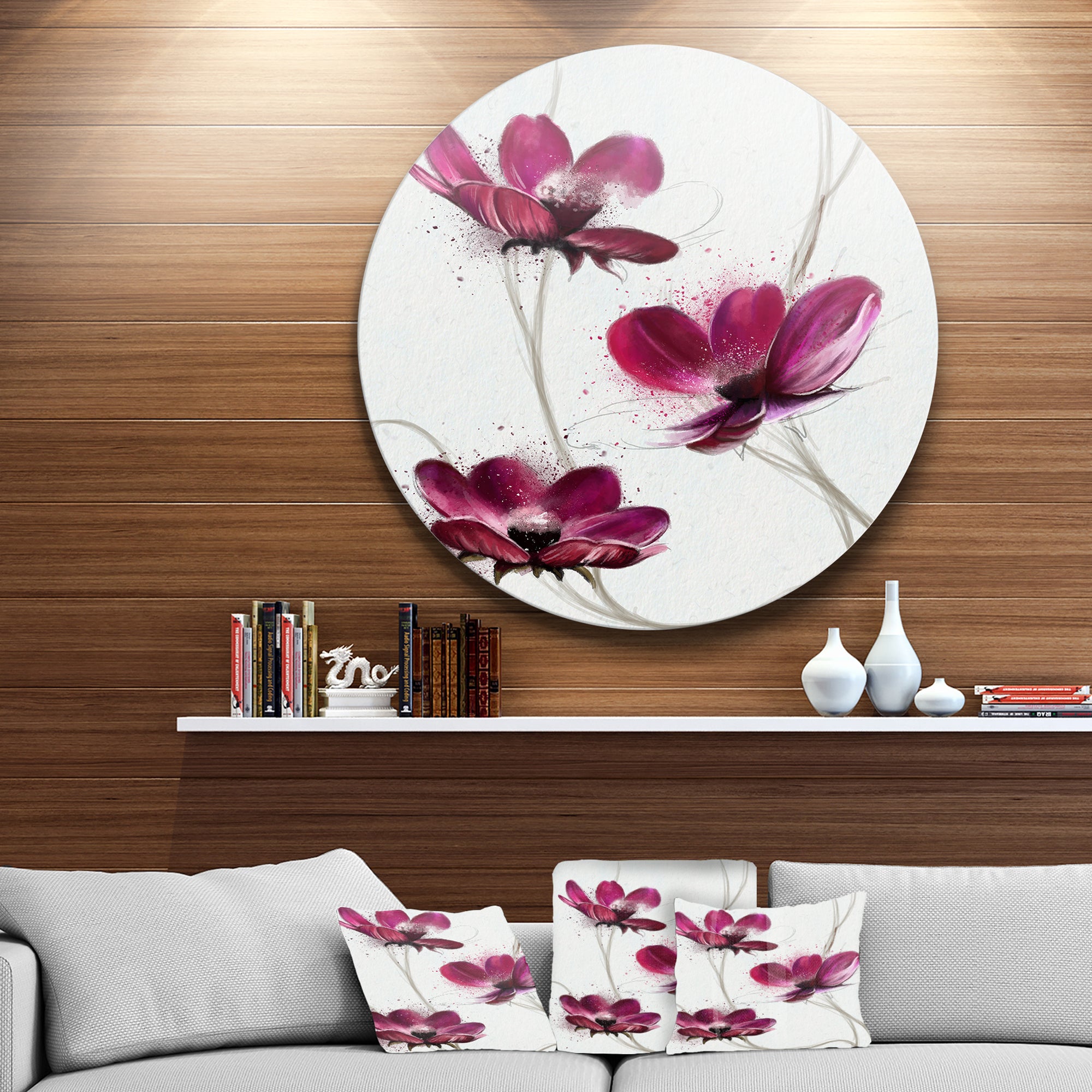Lovely Red Watercolor Poppies' Disc Flowers Large Metal Circle Wall Artwork