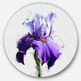 Beautiful Blue Iris Watercolor Sketch' Disc Floral Metal Circle Wall Art