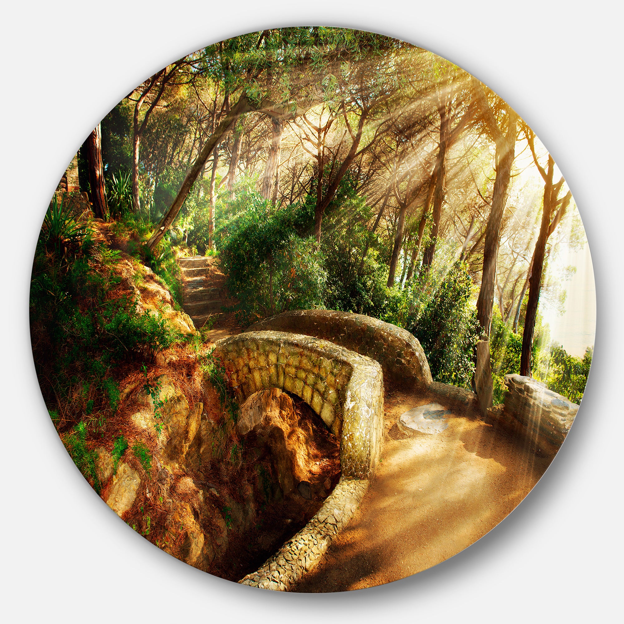 Bright Sun in Mystical Park' Disc Large Landscape Metal Circle Wall Art