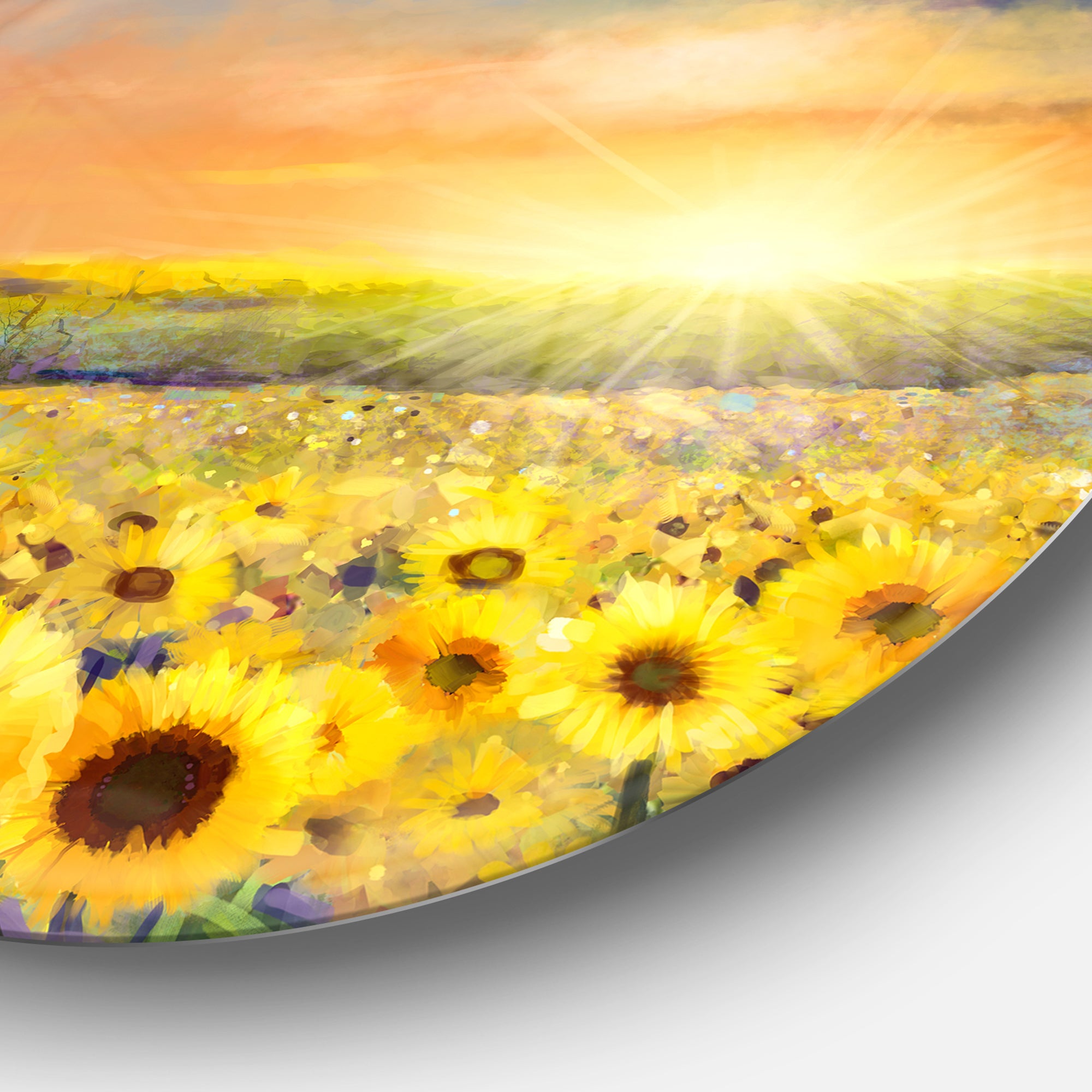 Sunset over Golden Sunflower Field' Disc Floral Metal Circle Wall Art