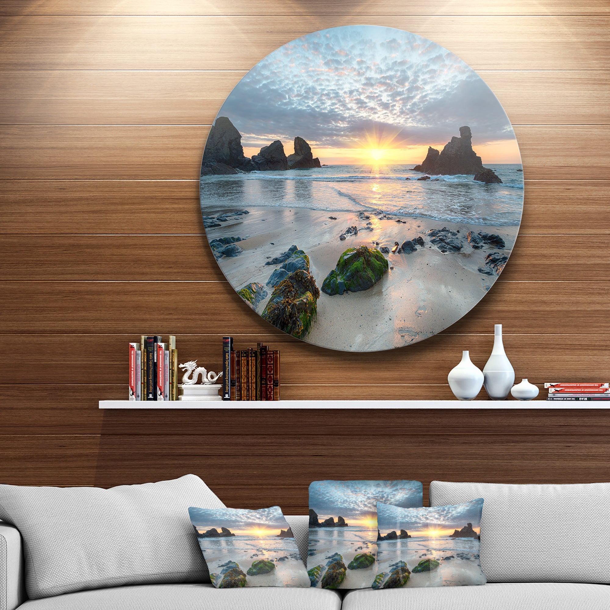 Beautiful Porthcothan Bay' Disc Large Seashore Metal Circle Wall Art