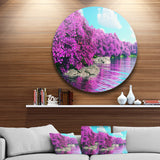 Beautiful Row of Cherry Blossoms' Disc Landscape Metal Circle Wall Art