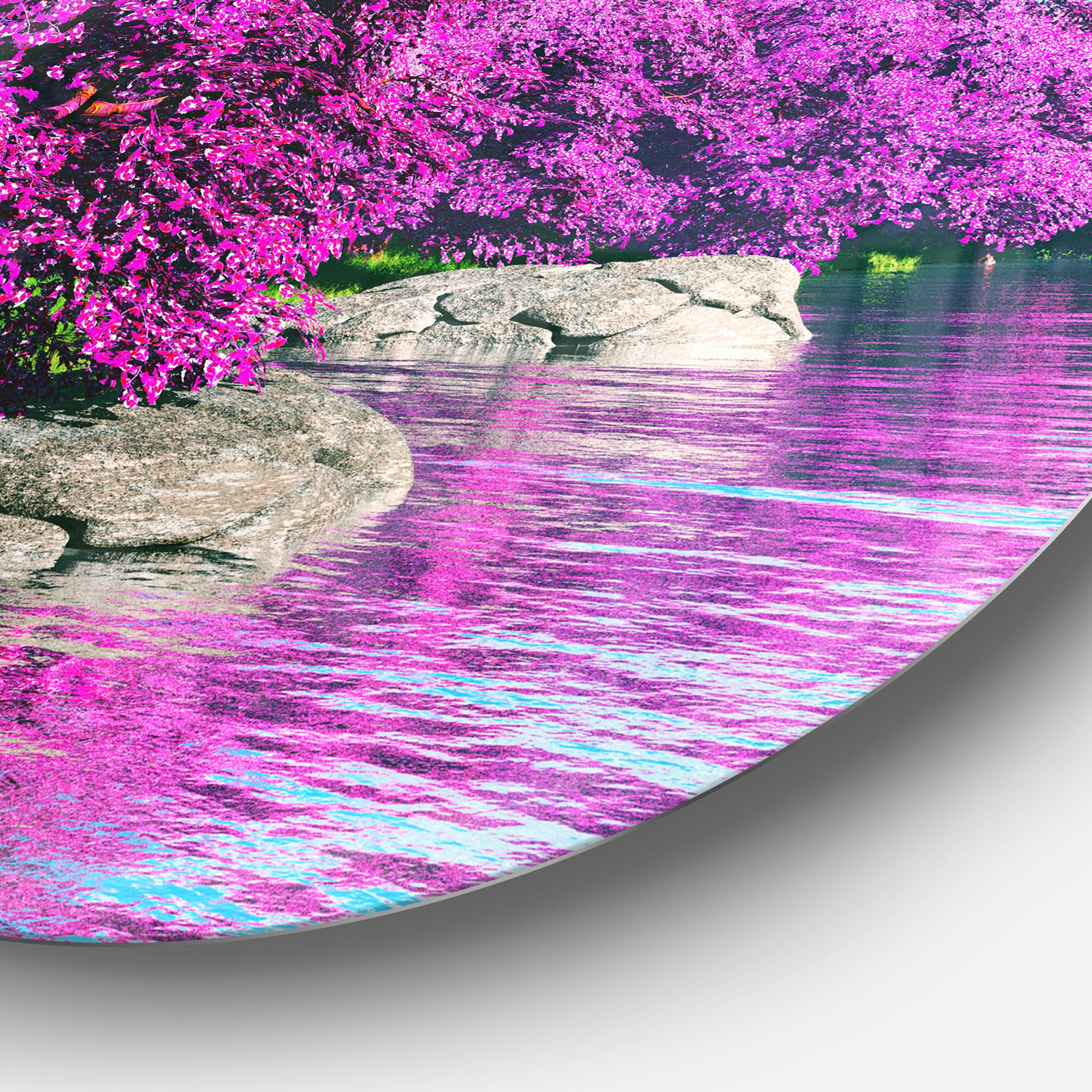 Beautiful Row of Cherry Blossoms' Disc Landscape Metal Circle Wall Art