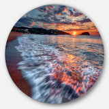 Calm Seashore with Rushing Waters' Seashore Metal Circle Wall Art