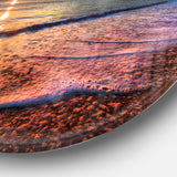 Foaming Waves at Beautiful Sunset' Seashore Metal Circle Wall Art