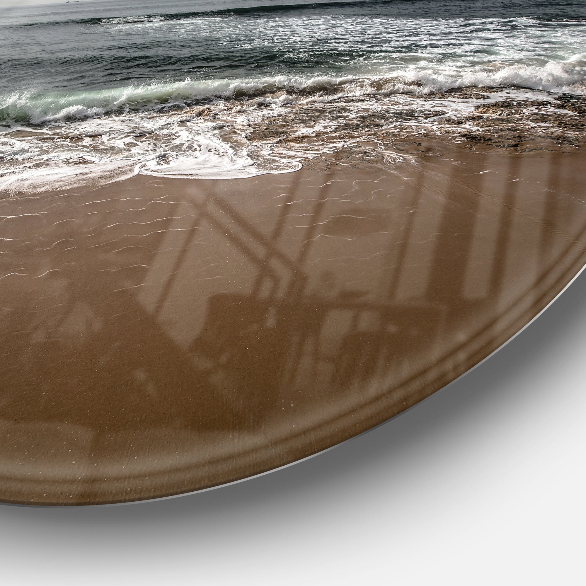 Soft Waves of Sea on Sandy Beach' Seashore Metal Circle Wall Art
