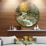 Forest Waterfall with Yellow Trees' Large Landscape Metal Circle Wall Art