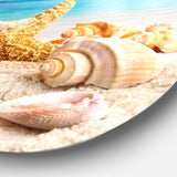 Starfish and Seashells on Beach' Seashore Photo Metal Circle Wall Art