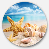 Starfish and Seashells on Beach' Seashore Photo Metal Circle Wall Art