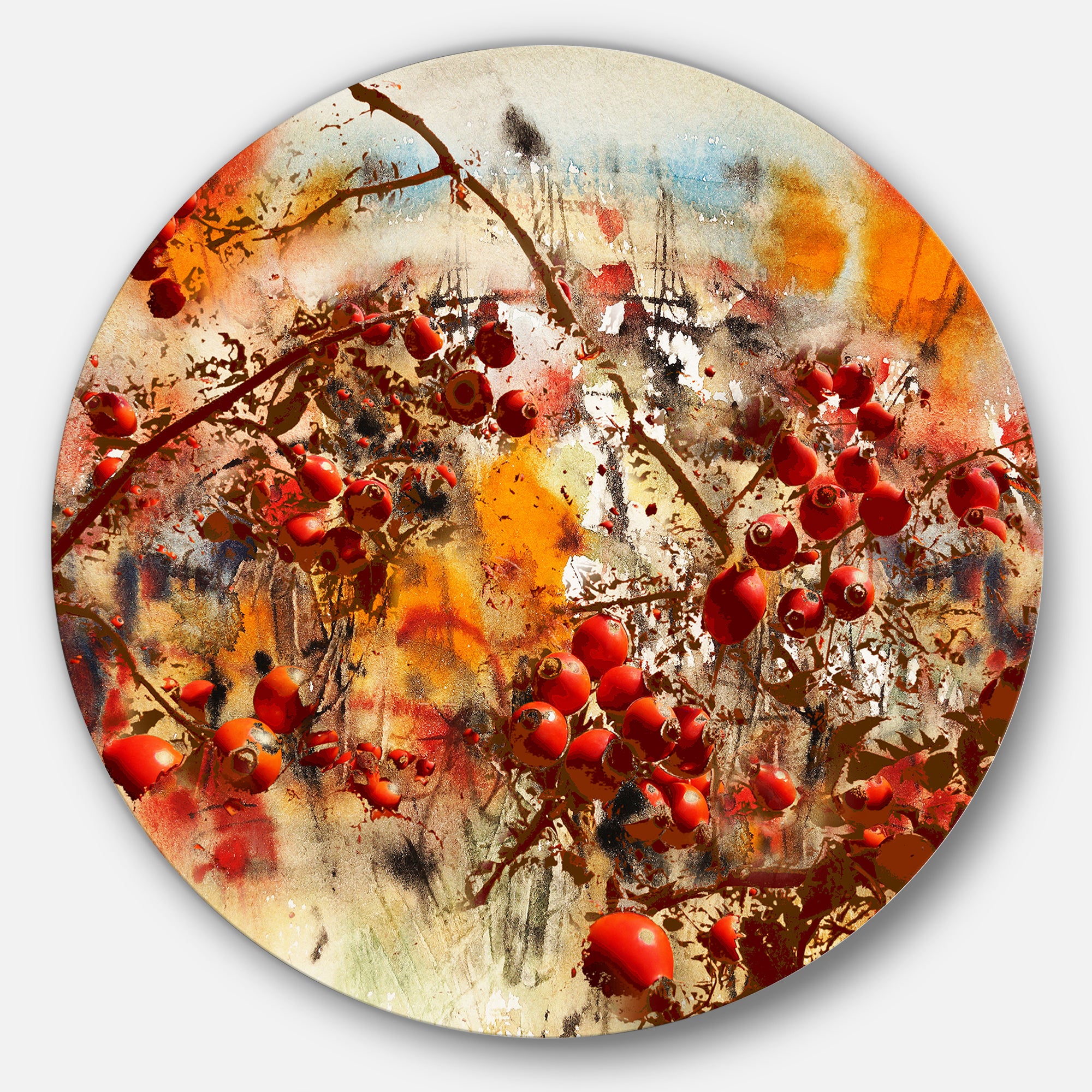 Brier Rose Abstract Background' Large Floral Metal Circle Wall Art