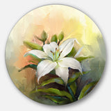 White Lily Flower Oil Painting' Large Floral Metal Circle Wall Art