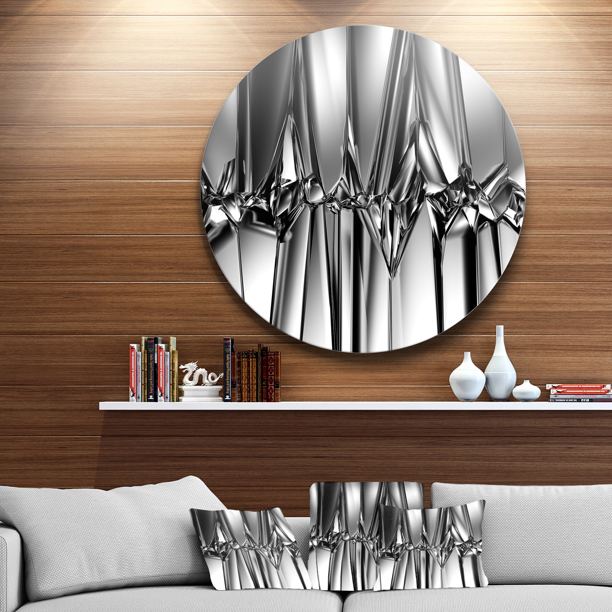 Black White Crystal Background' Abstract Round Circle Metal Wall Art