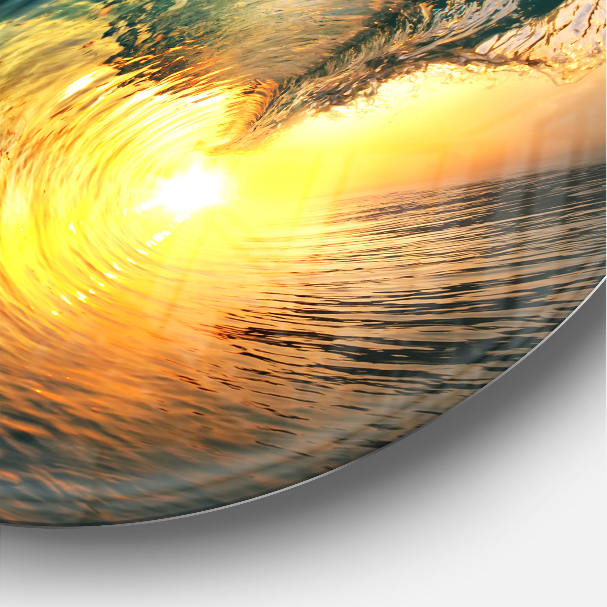 Designart 'Colored Ocean Waves Falling Down VI' Modern Seashore Round Circle Metal Wall Decor Panel