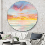 Designart 'Pastel Pink And Blue Clouds ' Traditional Metal Circle Wall Art