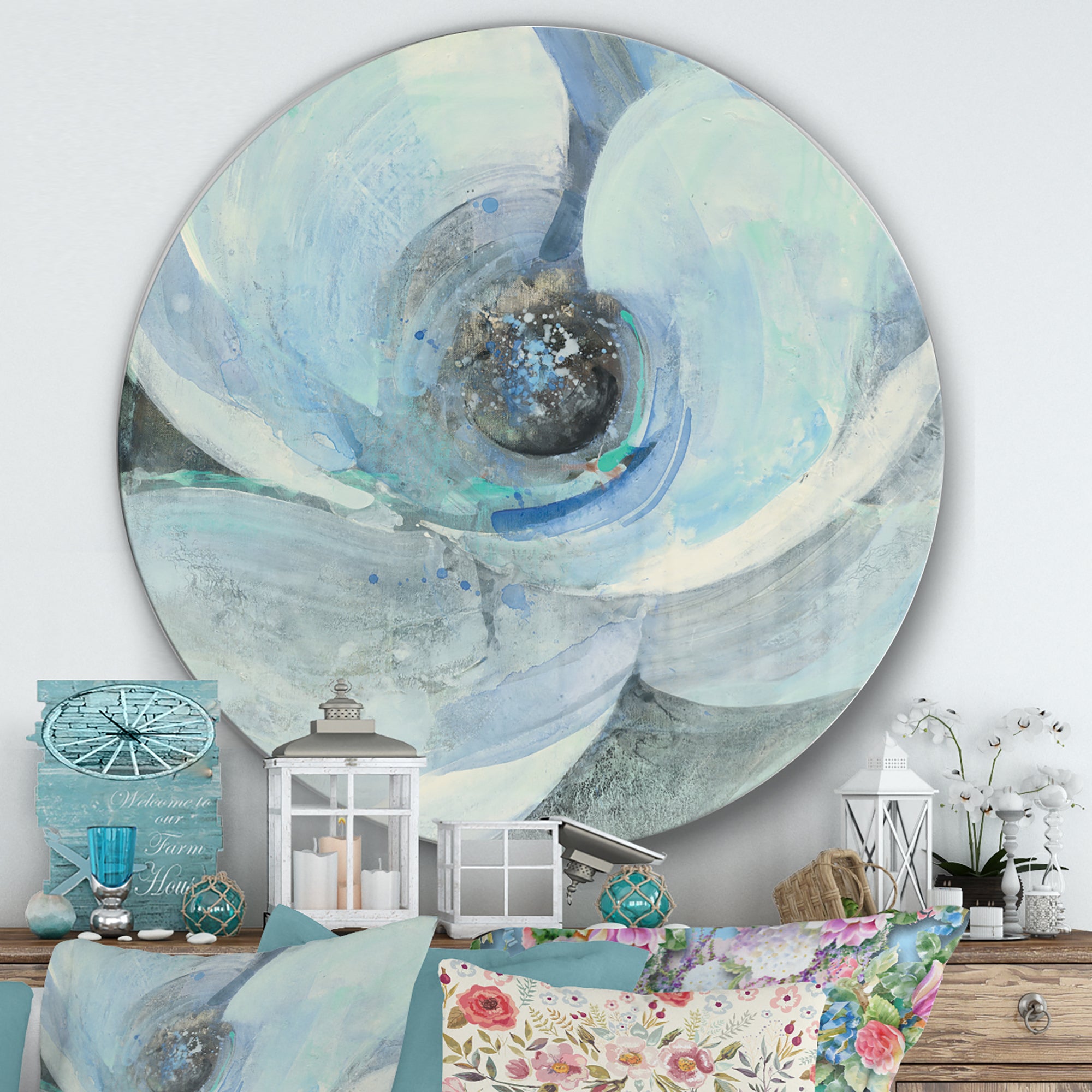 Designart 'Watercolor Moonlight Magnolia I' Farmhouse Metal Circle Wall Art