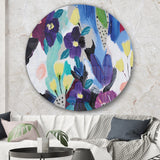Designart 'Blue and Purple Flower Composition I' Traditional Metal Circle Wall Art