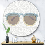 Designart 'Glam cosmetics Blue Sun Glasses' Glam Metal Circle Wall Art