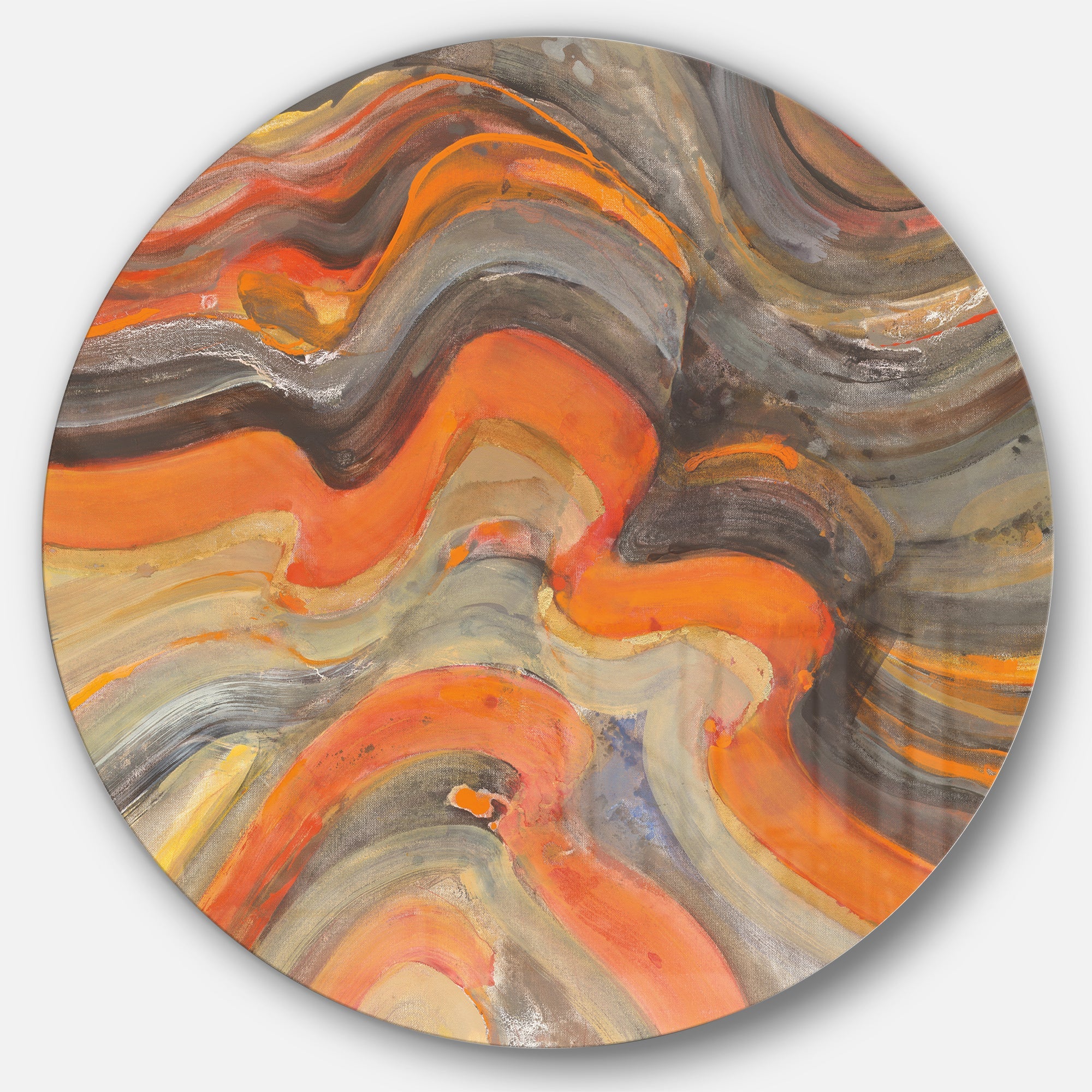 Abstract Gilded Orange Waves - Geometric Metal Circle Wall Art