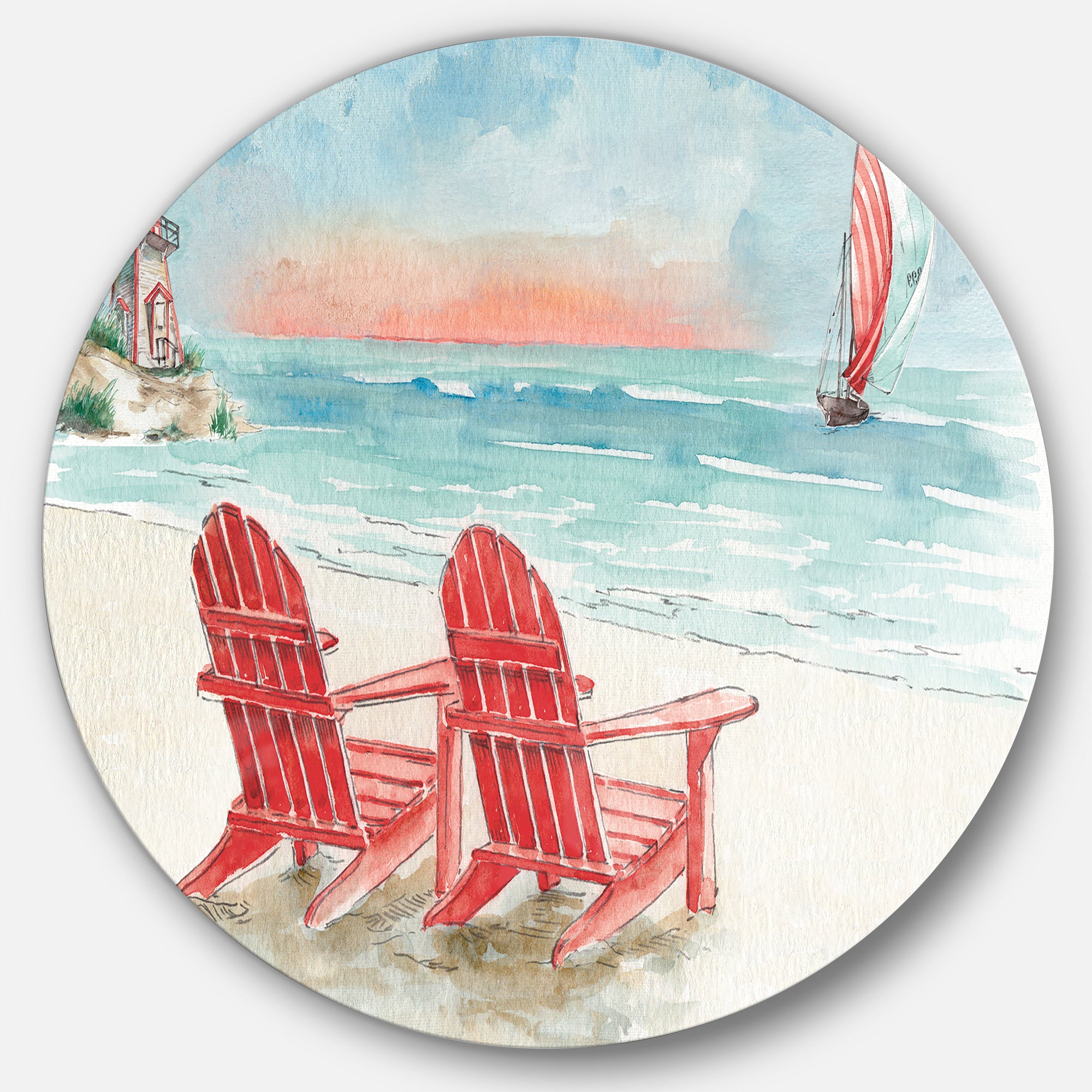 Designart 'Coastal Chair Relax  Beach II' Nautical & Coastal Metal Circle Wall Art