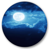 Designart 'Full Moon In Cloudy Night Sky III' Nautical & Coastal Metal Circle Wall Art