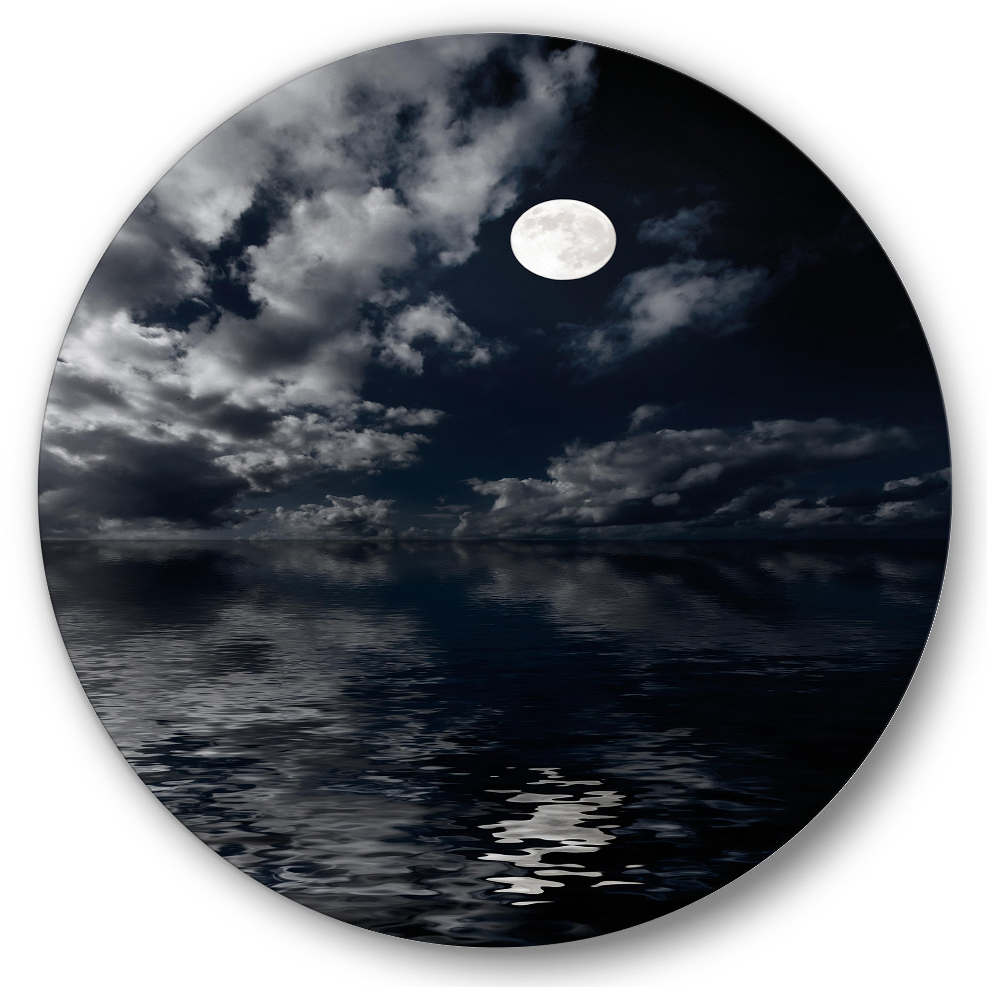 Designart 'Full Moon In Cloudy Night Sky IV' Nautical & Coastal Metal Circle Wall Art
