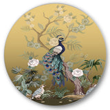 Designart 'Chinoiserie With Birds and Peonies VI' Traditional Metal Circle Wall Art